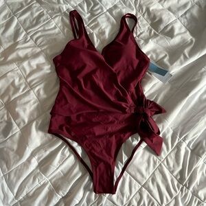New Dark Red Maroon Burgandy Tie Front One Piece